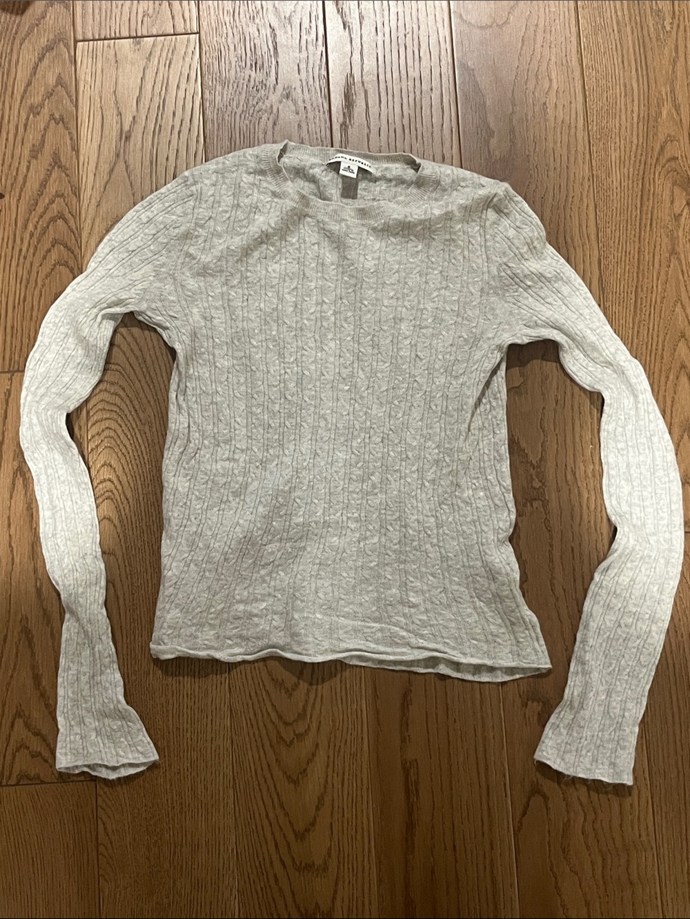 Vintage Light Gray Ribbed Long-Sleeve Top